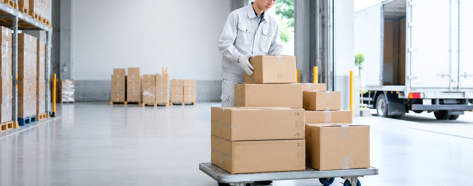 発送代行で商品を仕分けしトラックへ出荷準備する作業